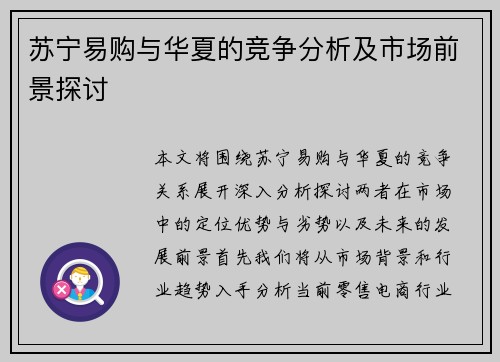 苏宁易购与华夏的竞争分析及市场前景探讨